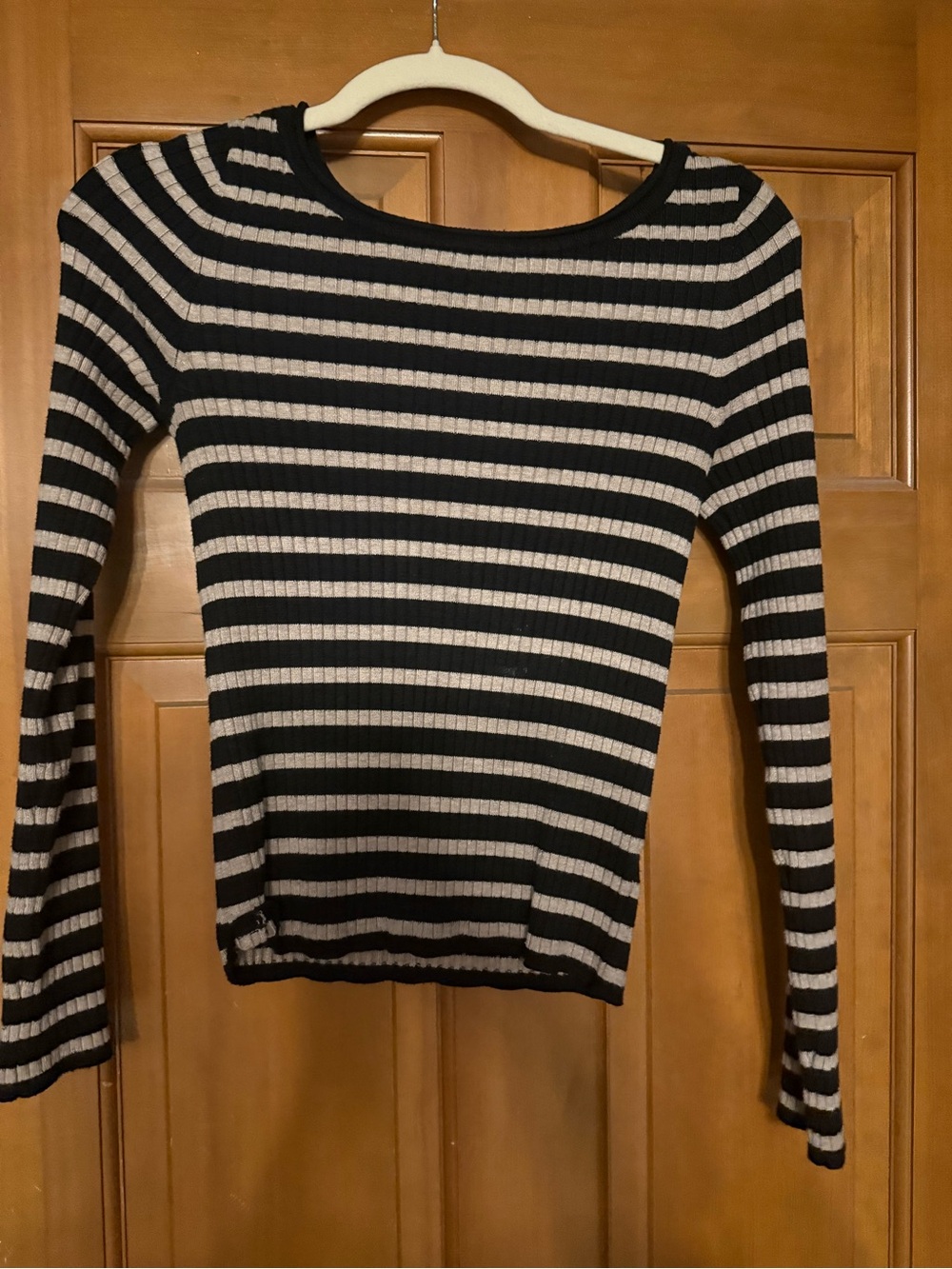 a new day Black & White Striped Ribbed Long Sleeve Top